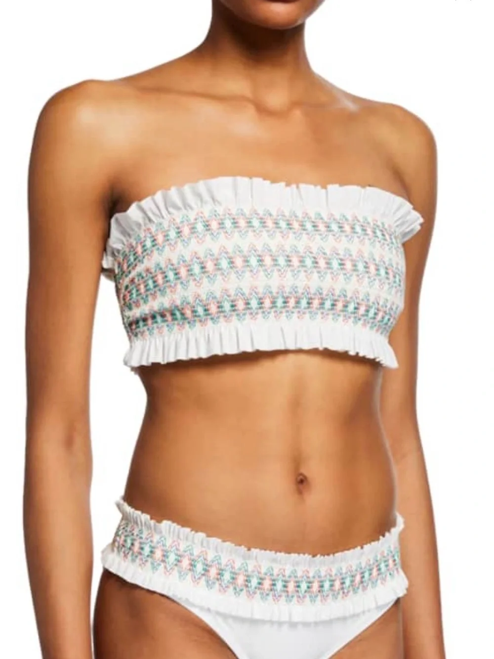 Tory Burch Costa Smocked Bandeau Bikini Top, Crop Top, Small